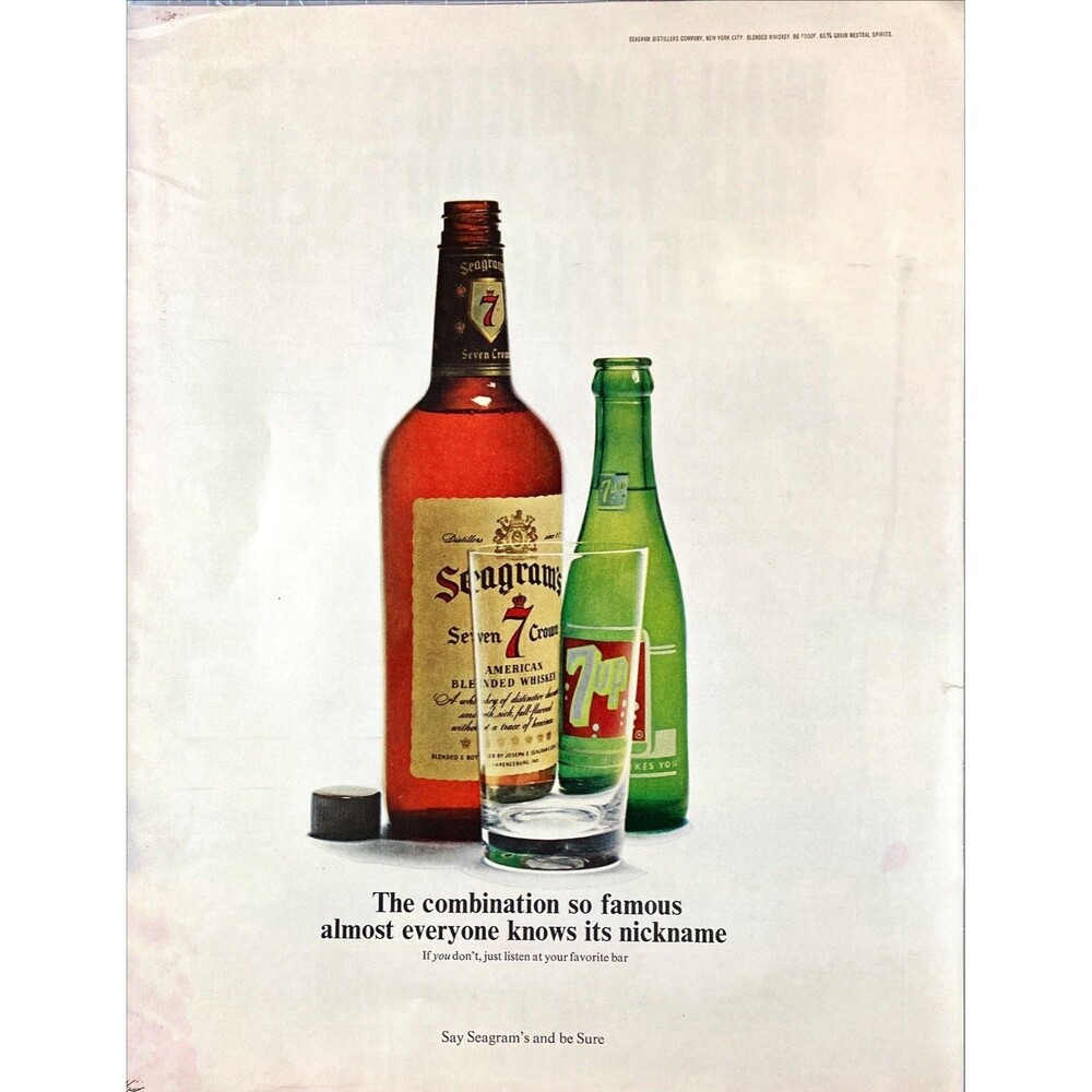 Seagram's Seven Crown & Seven Uo "Famous Combination" Vintage Print Ad 1964